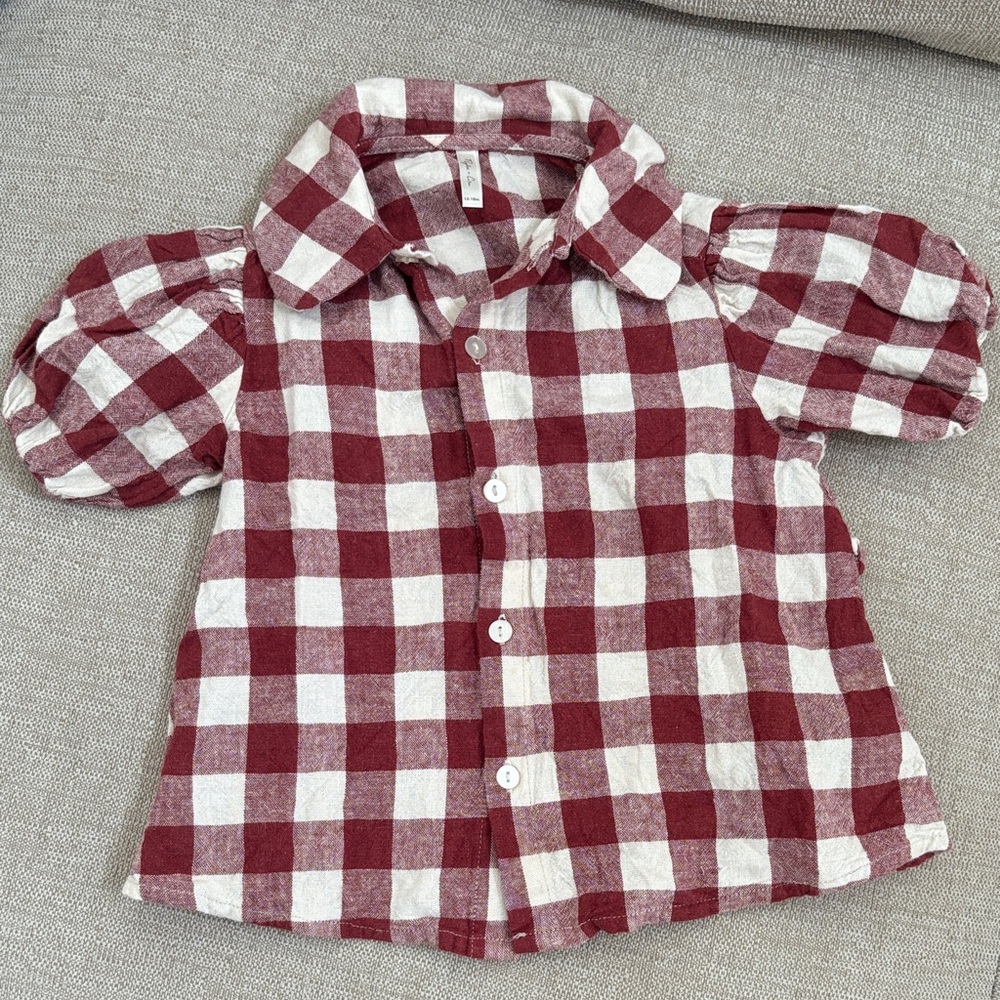 Rylee + Cru Red and White Checkered Button Down Shirt